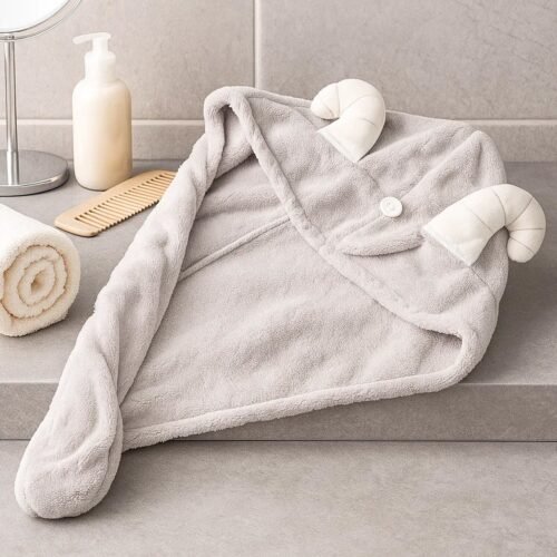 Cute Animal Ear Hooded Hair Drying Towel Wrap (1 Pc)