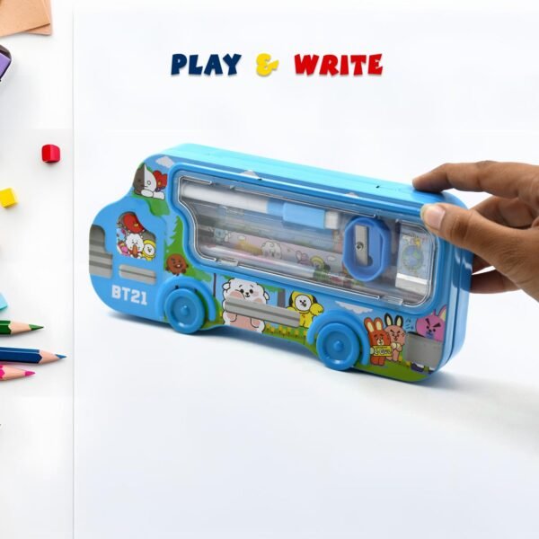02_a2f003c3-6387-4c43-a294-d8af112acd0d.jpg Bus Shape Compass Box for Boys, Kids School Accessories | Pencil Box with Wheels for Girls and Kids, String Operated Case Students School Supplies - Stationery Set Organizer Birthday Return Gift for Kids