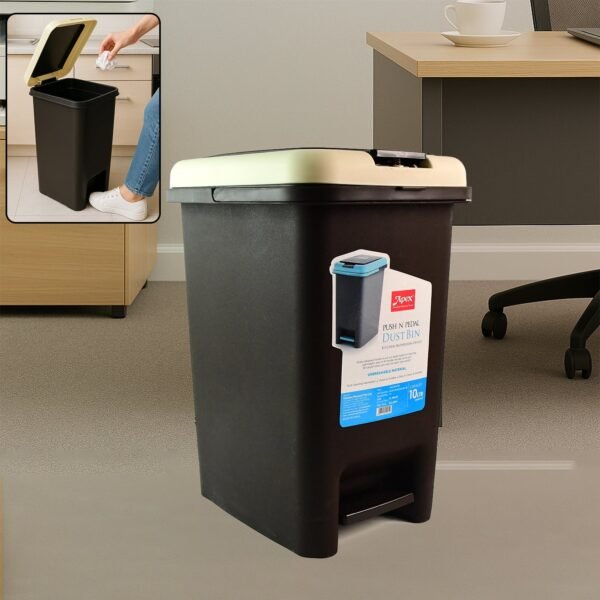 02_a7cea6f4-1b5d-4602-a8a7-dc0257b731ac.jpg Apex Push N Pedal Plastic Dustbin 10L Capacity (1 Pc)