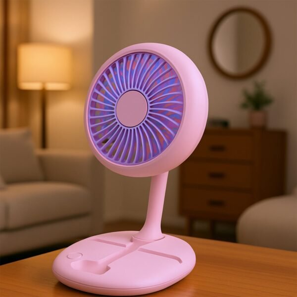 USB Rechargeable Portable Fan with LED Light – Heavy-Duty Foldable Fan