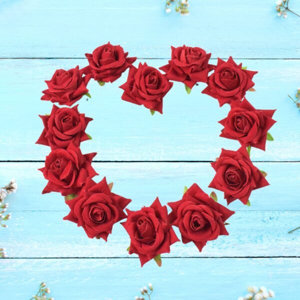 Flower Rose Hair Pin/Clip – Velvet Flower Design (12 Pcs Set, Red Color)