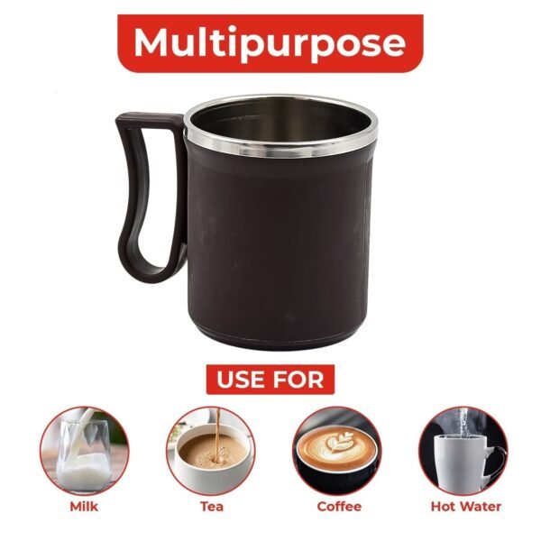 Coffee Mug with Lid & Handle – Plastic Covered Stainless Steel Mug (200 ML, Random Color)