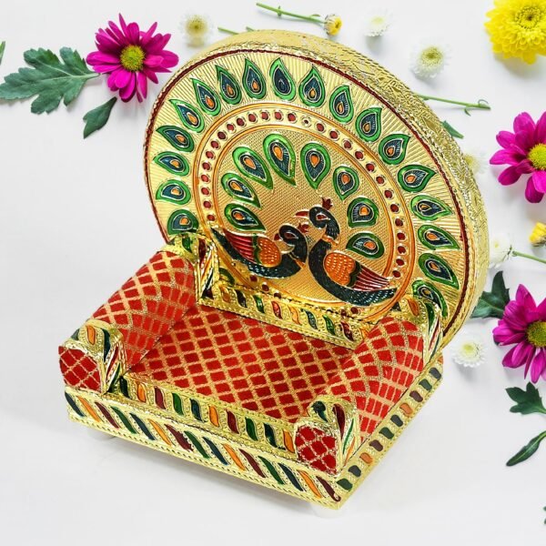02_be14605c-af0e-4993-bd88-0e7d0c2edd0e.jpg Meenakari Work Laddu Gopal Singhasan / Sihasan for Pooja Mandir Wooden Krishna Ladoo Bal Gopal Sofa Asan, Home Decorative Premium Look Decorative Singhasan Suitable For Home, Office, Restaurant (2 Pc Set)