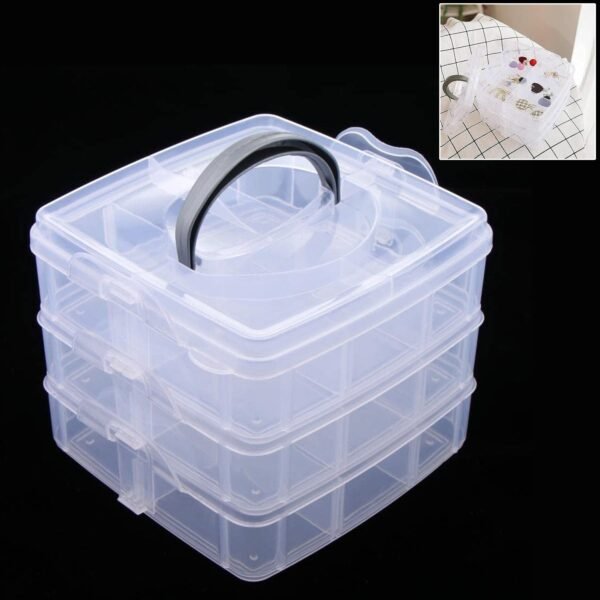 02_beb5da95-f8db-4b1f-8cc4-43294c9ccb62.jpg 3-Tier Transparent Craft Storage Box with 18 Adjustable Compartments