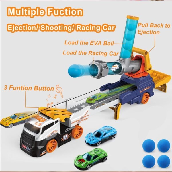 Large Truck Toys Include 2 Racing Cars+4 Ball, Light & Sounds (Battery Not Included)