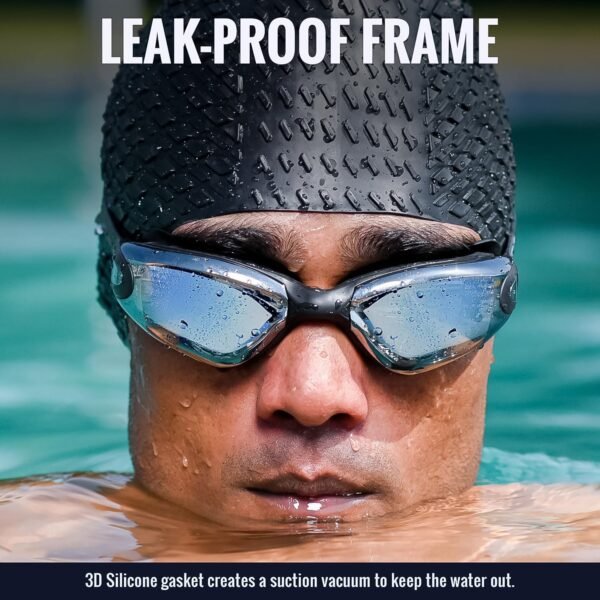 Konex Professional Anti-Fog UV Protection Swimming Goggles Mirrored Lenses and Earplugs