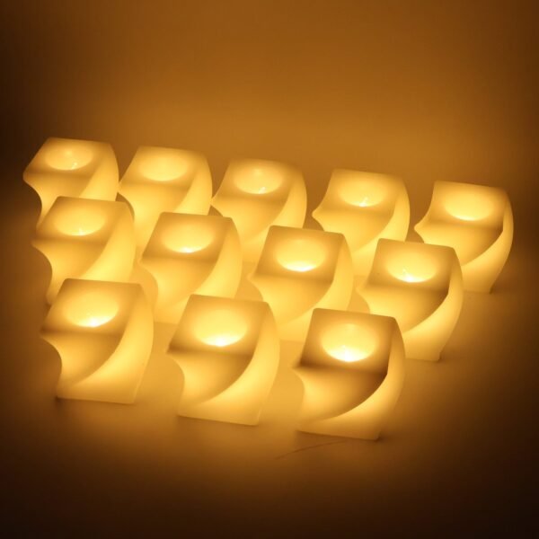Set of 12 LED Flameless Decorative Candles – Square Shape Tealight Lamps