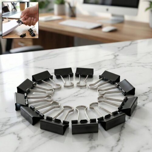 Heavy Duty Black Metal Binder Clips (25 MM, 12 Pieces Set)