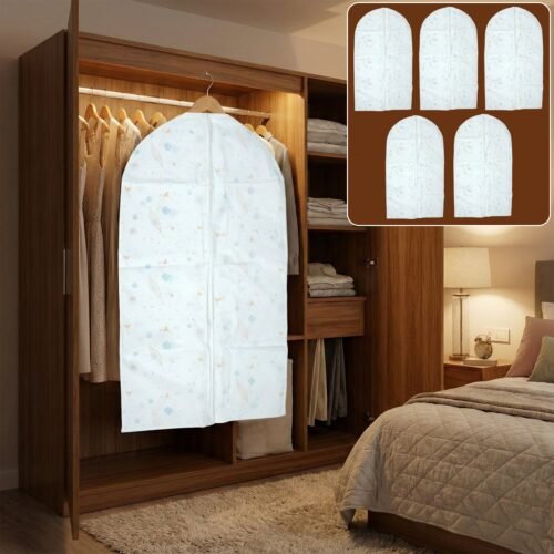 02_coat-cover_ffe5b989-1df2-4c5c-9b7f-db52b7f6e883.jpg Pack of 5 Hanging Garment Cover Bags (60 × 100 cm)