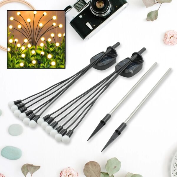 Solar Firefly Lights for Garden Decor (2 Pc, 12 LED Warm)