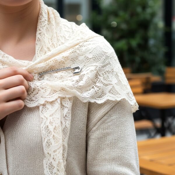 Decorative Silver Finish Safety Pin Brooch Set (12 Pc Set)