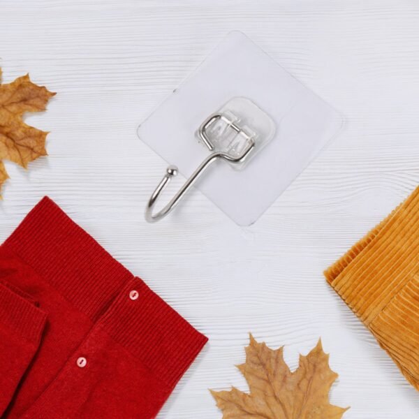 Transparent Large Stainless Steel Self Adhesive Wall Hooks (1 Pc)