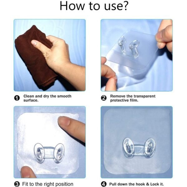 Transparent Self-Adhesive Wall Hook Waterproof & Oil-Proof Strong Holder (1 Pc)