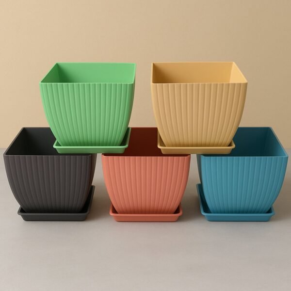 Trendy Square Plastic Flower Pots Set of 5