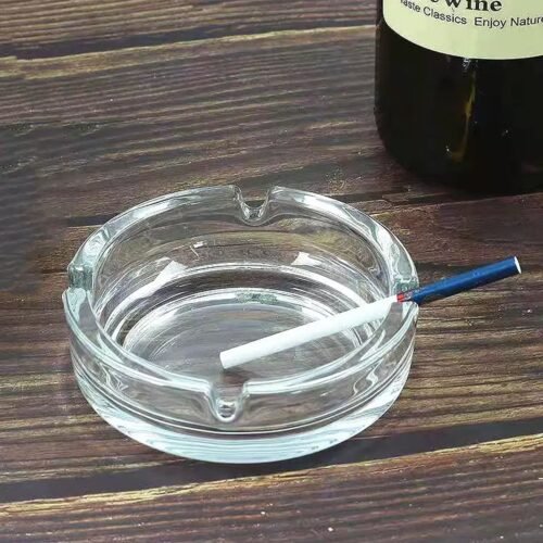 Glass Crystal Round Ashtray for Cigar & Cigarettes – Home & Office Table Decor
