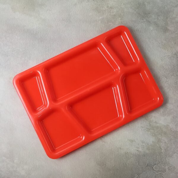 02_fcca643b-37c9-4772-8bf6-cc6aec896668.jpg Plastic Multi-Compartment Rectangular Meal Serving Tray / Plate (1 Pc / Red)