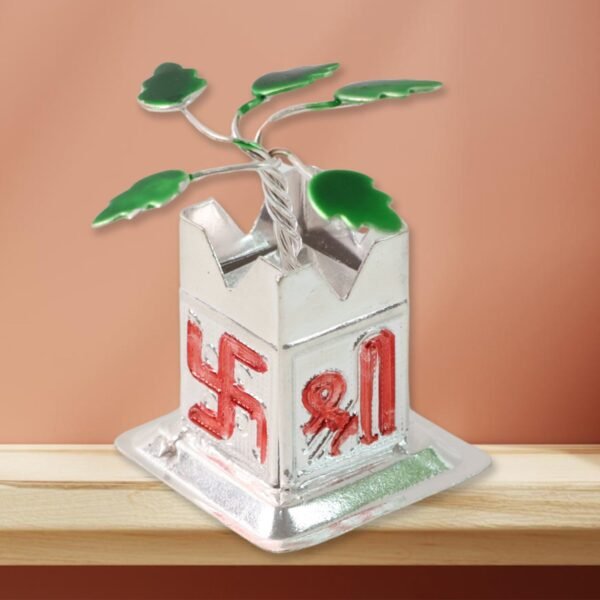 02_fe913a9b-81cc-402b-abe5-80dfc97bd94e.jpg Tulsi Plant Miniature Idol with Mandir Kalash Base - (1 Pc)