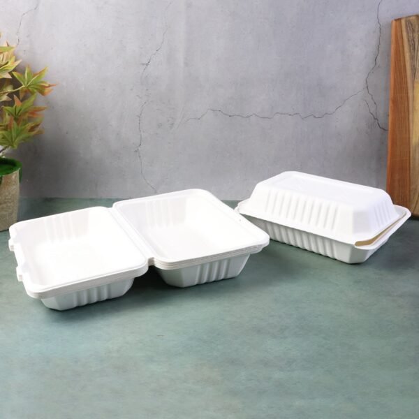 FresheeClamshell Takeaway Compostable Bagasse Food Box 9x6x3 Inch – 10 Pcs Pack