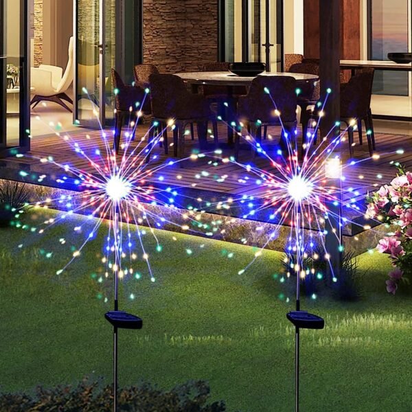 02_light_c8e993ef-b3a0-4e7f-8c9d-82945b2e0288.jpg Solar Powered Multicolor Starburst Firework Garden Light Set (2 Pc / 150 LED)