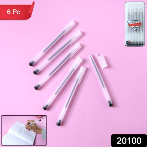 Transparent Smooth Writing Black Gel Pens Set of 6 Pieces