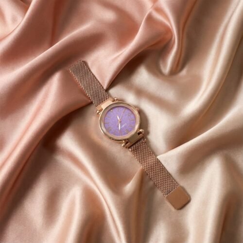 Elegant Rose Gold Mesh Strap Analog Wrist Watch for Women (1 Pc)