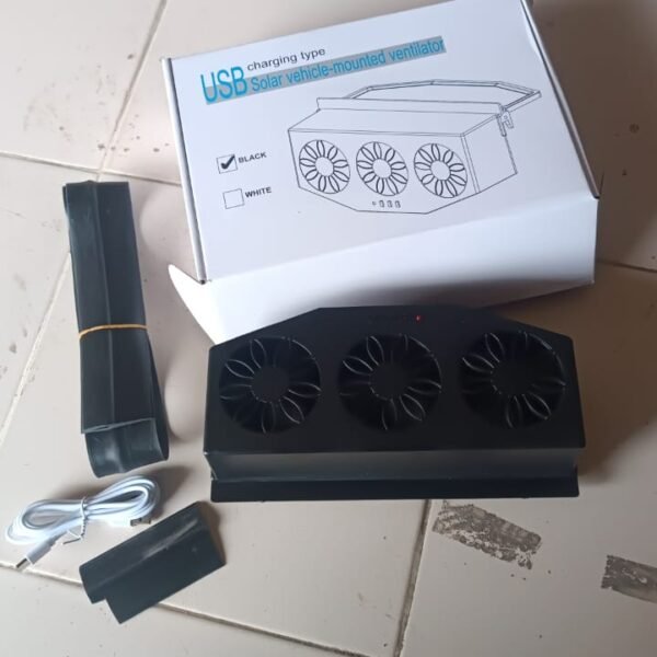Triple Fan Solar Powered Car Exhaust Ventilation System with USB Charging