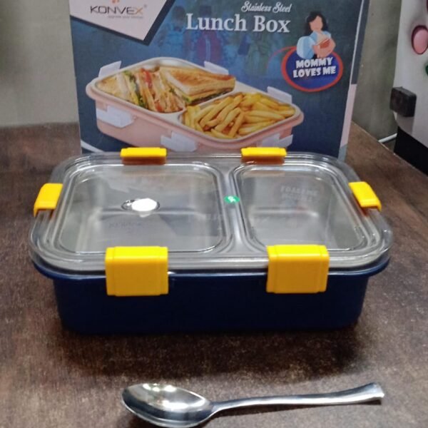 Stainless Steel Lunch Box 2 Section Lunch Box With Spoon