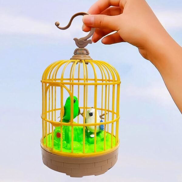 Sound-Activated Chirping Bird Toy in Hanging Cage (1 Pc / Battery Operated)