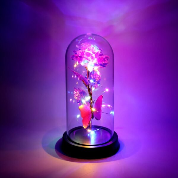 LED Decorative Rose with Butterfly in Transparent Plastic Dome (1 Pc)