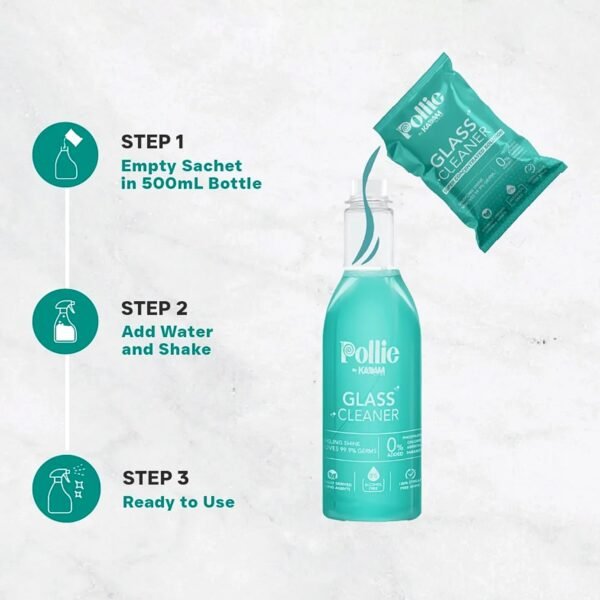 Pollic Kadam Concentrated Glass & Mirror Cleaner Refill Kit Reusable Spray Bottle