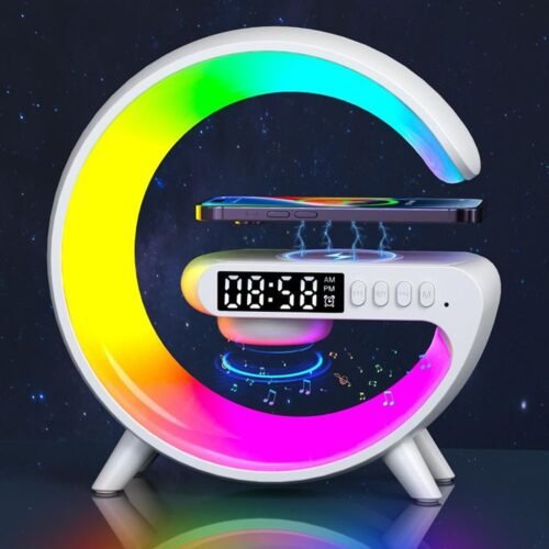 03_16326adb-9be8-4f57-89a5-ac12bd6c1335.jpg Smart Alarm Clock with G-Shape RGB Light Bluetooth Speaker, Wireless Charging (1 Pc)