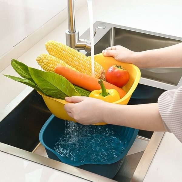 Plastic Washing Bowl & Strainer Basket for Kitchen Use