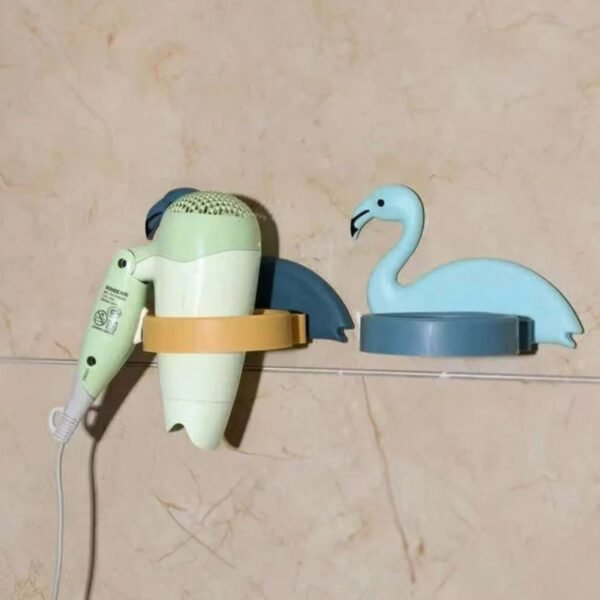 Hair Dryer Wall Mount Holder, Organiser Stand with Hooks for Bathroom Storage