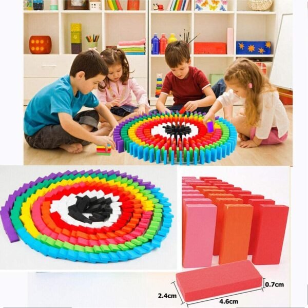 DOMINO BLOCKS SET MULTICOLOR WOODEN TOY BUILDING INDOOR GAME TOY