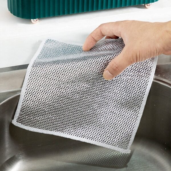 Double-Sided Microfiber Cloth & Stainless Steel Scrubber – (1 Pc, 20x20 cm)