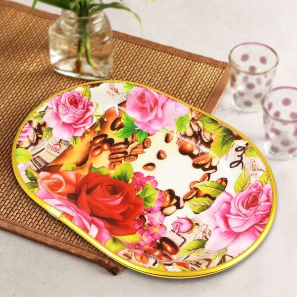 Small Plastic Flower Printed Design Serving Tray (1 Pc / 27 x 18 CM / Mix Color)