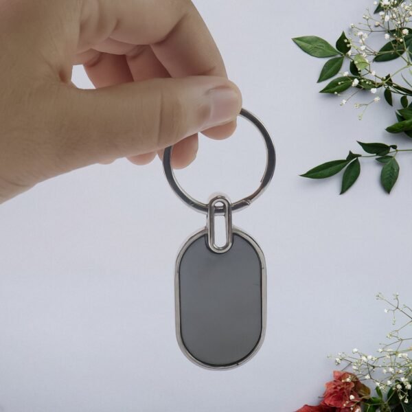 Elegant Black & Silver Oval Metal Keychain (1 Pc)