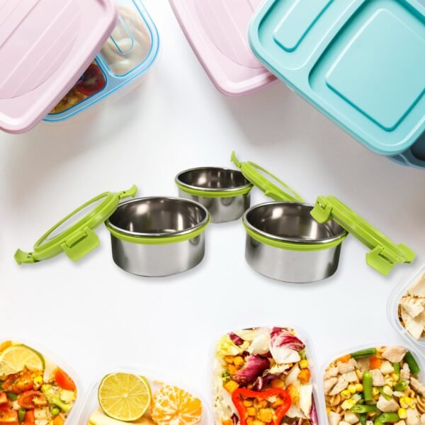 Stainless Steel Tiffin Lunch Box Container / Dabba with 4 Side Clip Lock Lid