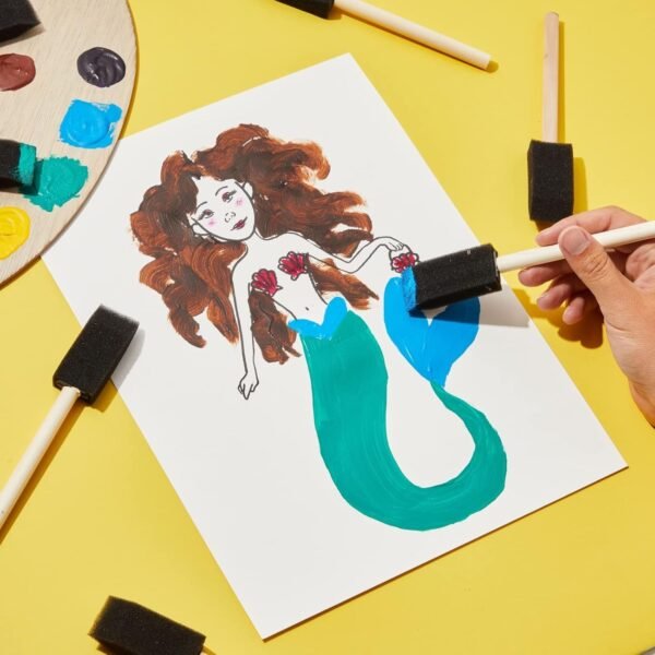 Multipurpose Sponge Brushes for Painting with Wooden Handles (6 Pcs Set)