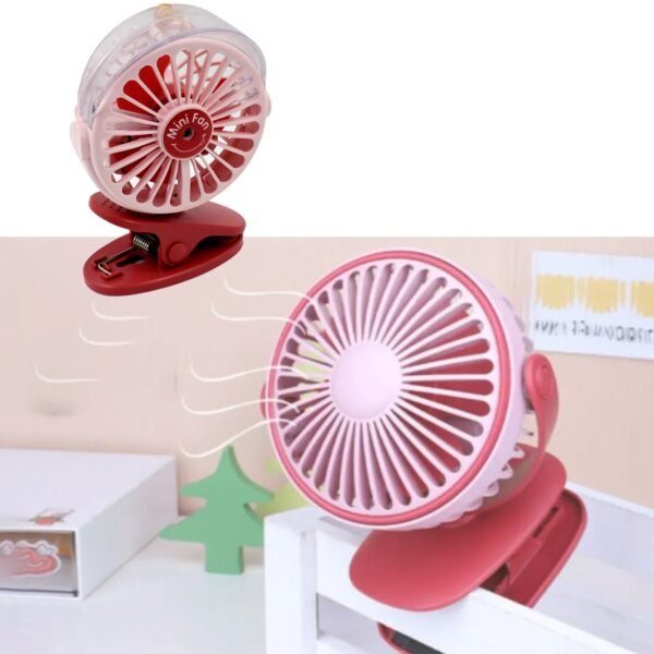 03_516713c0-336a-4ee7-be83-38f8173c24b7.jpg Portable Clip-on Fan, Battery Operated, With Light & Spray, Small Yet Powerful USB Table Fan, 3-Speed Quiet Rechargeable Mini Desk Fan, 360° Rotation, Personal Cooling Fan for Home, Office, Camping