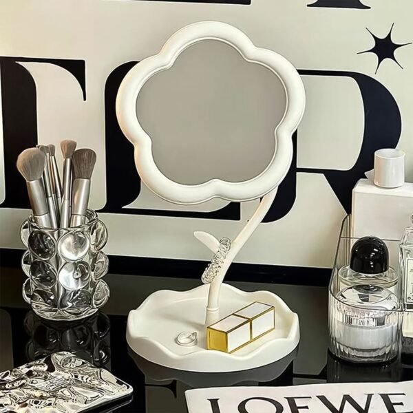 Flower-Shaped Makeup Mirror, Rotatable Makeup Mirror with Tray Table Vanity
