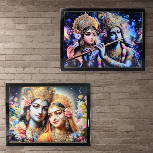 03_54b1b1b7-8432-49ab-a6ae-c4c0d4b0d42b.jpg Lord Krishna Radha Wall Painting Wooden Frame 60x45 Cm Approx (1 Pc / Mix Design)