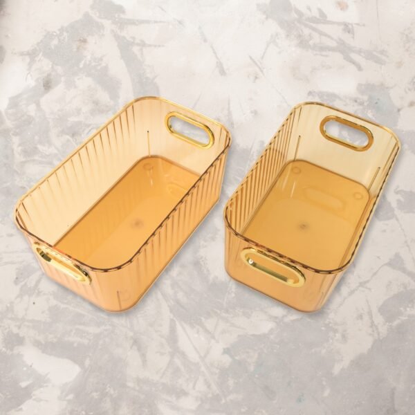 Premium Ribbed Transparent Storage Basket with Gold Handle 25×14 cm 2 Pc