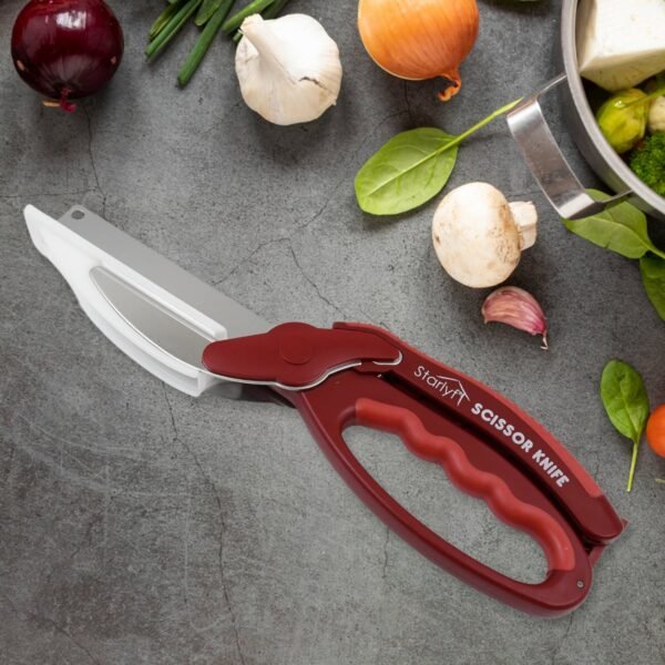 2-in-1 Kitchen Scissor – Spring Locking Knife & Chopping Board (1 Pc)
