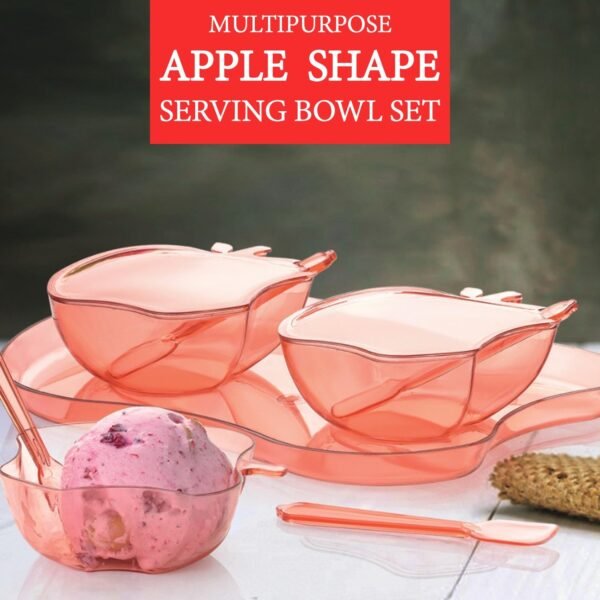 Apple Shape 2Pc Serving Set of Bowl with Spoon & Tray Dinnerware Serving Snacks & Pickle