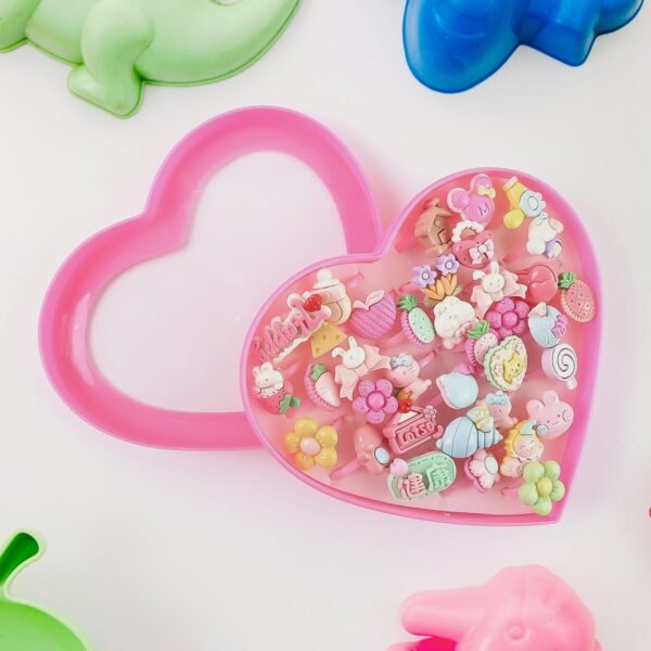 Adorable Playful Decorative Rings Children In Heart Shaped Storage Box (35 Pcs Aprpox
