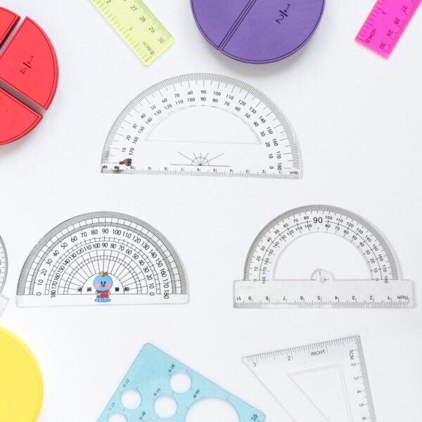 Multipurpose Transparent Plastic Protractor Set (3 Pcs Set)