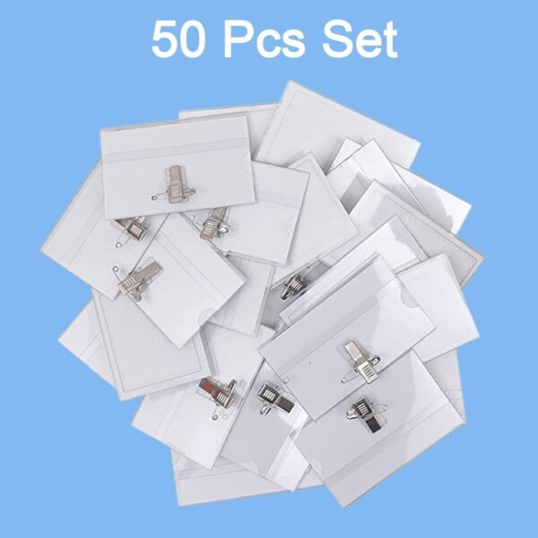 Plastic Transparent cardholders With Pin & Clip 90 mm x 60 mm (50 Pcs Set)