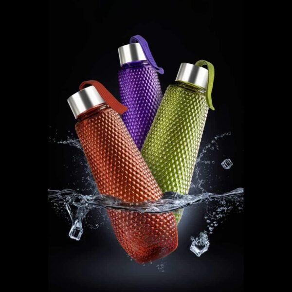 Plastic Fridge Water Bottle Set With Steel Finish Cap (3 Pieces 1 litre)