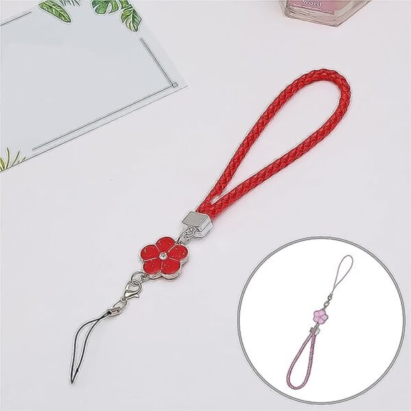 Flower Shape Metal Alloy Pendant with Braided Leather Hand Strap (1 Pc)